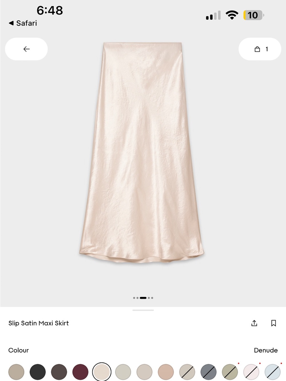 Aritzia Satin Midi Skirt in Light Champagne
